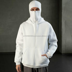 Sweat à capuche ninja zippé pour homme, en coton lourd 100%, streetwear, masque intégral, couvre-visage - Product Image 5