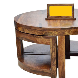 Mesa de Centro de Madera de Teca con Acabado Natural, Superficie Redonda, Estilo Moderno, para 4 Personas - Product Image 5