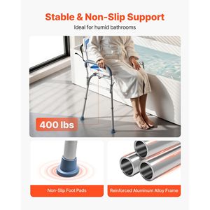 Sedia da doccia scorrevole da 400 libbre con sedile girevole, panca imbottita per il trasferimento in vasca, attrezzatura di sicurezza per il bagno con schienale regolabile in altezza - Product Image 5