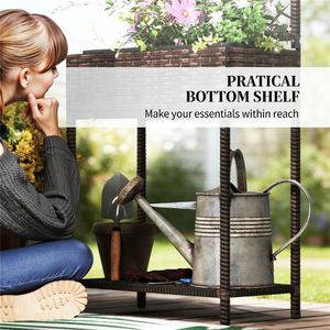 Fioriera da Giardino Marrone per Esterni con Cesto Sospeso e Vaso per Fiori e Contenitore per Piante - Product Image 3