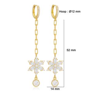 Boucles d'oreilles longues en Zircon transparent avec Design de fleur Unique, fabrication artisanale turque, vente en gros, bijoux en argent Sterling 925 - Product Image 2