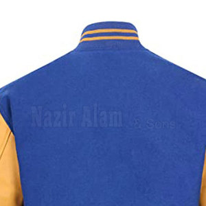 Blouson Letterman pour homme à manches en cuir, corps en mélange de laine, poignets en tricot, style streetwear, vêtement d'extérieur - Product Image 6