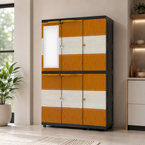 Naiba Mega Portable <b>Plastic</b> Cabinet/Wardrobe with Ebony Wood Style Doors & <b>Mirror</b> Suitable for Clothing & Bedroom Storage - Product Image 1