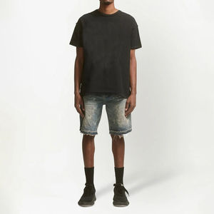 Shorts en jean personnalisés pour hommes, respirants, taille mi-haute, teinture unie, effet vieilli, fermeture éclair, tendance, vente chaude, style vintage décontracté - Product Image 2