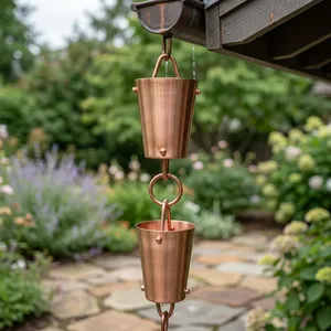 Chaîne de pluie décorative en verre et cuivre pour la collecte de l'eau, idéale pour les jardins, patios et extérieurs de maison - Product Image 3