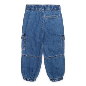 Pantalon cargo en jean ample et confortable pour garçons, style vintage, en coton élasthanne, taille élastique, jean doux et épais, multi-poches, avec revers. - Product Image 5