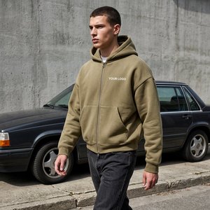 Vente en gros de sweats à capuche surdimensionnés pour hommes, en tissu French Terry 500GSM, à double fermeture éclair, imprimés numériquement, style streetwear boxy - Product Image 1