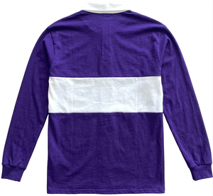 Camiseta de Manga Larga de Punto Sólido Morado y Blanco Personalizada, Estilo Rugby, Ropa Urbana, Tejido Transpirable de Secado Rápido - Product Image 2