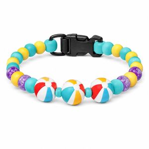 Cute Watermelon Beach Ball Pattern Waterproof Beaded Pet Necklace Adjustable <b>silicone</b> <b>bead</b> dog collar - Product Image 2