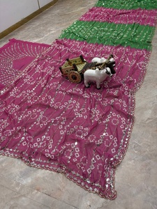 Sari rose et vert élégant pour femme avec broderies et travail de miroir, robe de mariage indienne traditionnelle - Product Image 5