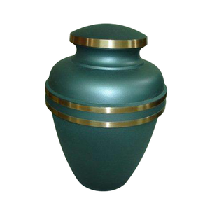 Urnes funéraires pour adultes en laiton de haute qualité avec bande gravée, finition or et vert, pour cendres humaines. - Product Image 6