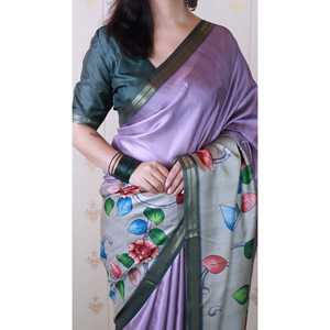 Sari en soie Tussar douce lavande tissé Kalamkari avec imprimé Zari unique Elite Weaves 450g pour tenue de soirée sur Shopify - Product Image 5