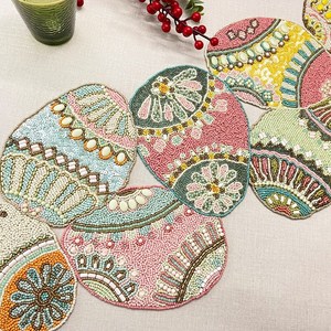 Chemin de table en tissu oriental fait main, forme personnalisée, motif floral turquoise, style luxueux, écologique, durable, tapis et sous-plats ajustables - Product Image 5