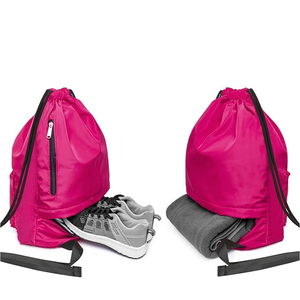 Sac à dos à cordon personnalisé avec logo, poche zippée, imperméable, sac de sport léger, sac à cordon en polyester - Product Image 3