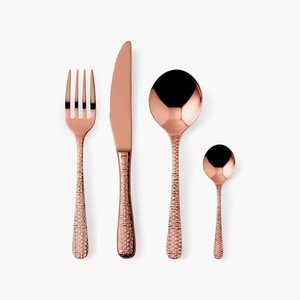 Juego de Cubiertos de Acero Inoxidable Moderno en Oro Rosa Martillado: Tenedores, Cuchillos, Cucharas y Cucharillas de Té, Vajilla de Lujo para Bodas y Fiestas - Product Image 1