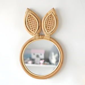 Rattan Bear Rabbit Mirror for Kids Home Decoration Best Selling Cheapest Price Natural Wall-mounted Mirrors - Product Image 2