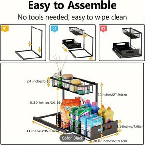 1/2 pz. Scaffale scorrevole estraibile per l'organizzazione del lavello della cucina, portaoggetti da lavello con funzione estraibile, soluzione durevole per l'organizzazione della cucina - Product Image 6