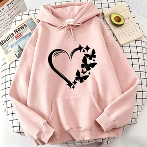 เสื้อมีฮู้ดลายรักและผีเสื้อของผู้หญิงเสื้อมีฮู้ดแนวสตรีทฮิปฮอปมีกระเป๋าสไตล์วินเทจหลากสี - Product Image 4