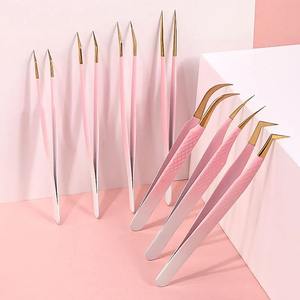 1pcs Stainless Steel <b>Eyelash</b> Extension Tweezers Eyebrow Clip High Precision Grafting Lash <b>Curler</b> Pink Blue Gradient Color Clips - Product Image 1