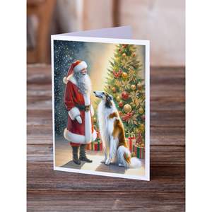Whimsical A7 Tamaño 5x7 Tarjetas de notas en blanco Borzoi y Santa Claus Tarjeta de felicitación Paquete de 8 con sobres - Product Image 2