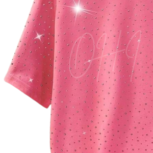 T-shirt personnalisé rose à strass pour homme, style Y2K, brillant et scintillant, streetwear de luxe, été, 100% coton, décontracté, séchage rapide, vente flash - Product Image 4