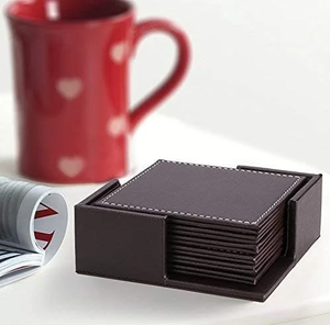 Ensemble de 4 dessous-de-verre ronds en cuir avec bord cousu, multicolores, pour tasses et mugs, nouveaux dessous-de-verre artisanaux en cuir - Product Image 3