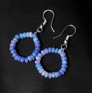 Boucles d'oreilles en opale éthiopienne bleue multicolore, argent et or 14 carats, cadeau pour elle - Product Image 5