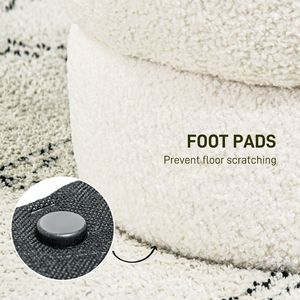 Pouf Rotondo in Tessuto Teddy Fleece Bianco con Struttura in Acciaio per Casa, Ufficio o Ingresso - Product Image 5