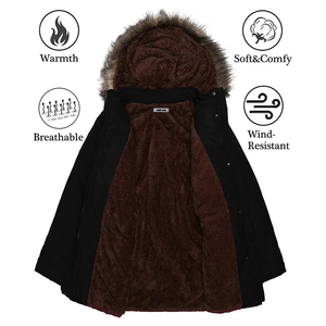 Chaqueta Parka de Invierno para Mujer, Cuero Genuino, Estampado Animal, Capucha con Detalles de Piel, Resistente al Viento, Transpirable, Manga Larga, Relleno de Algodón, Gruesa y Cálida - Product Image 6