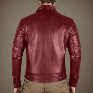 Blouson bomber rouge en PU pour homme, col rabattu, fermeture éclair, style décontracté, coupe classique, couleur unie, tissu tissé, idéal pour l'automne - Product Image 6