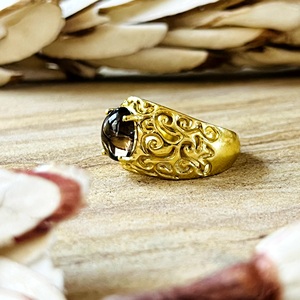 แหวนทองเหลืองดีไซน์ล่าสุด ลายดอกไม้สไตล์โบโฮ สำหรับผู้หญิง ชุบทอง 18k ประดับลายฉลุ ตกแต่งด้วยหินไทเกอร์อาย สำหรับขายส่ง/OEM/ODM - Product Image 2