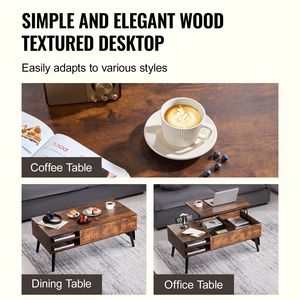 Tavolino da Caffè Moderno con Piano Sollevabile e Tasche Portaoggetti, 39,4 Pollici, Rettangolare in MDF, Tavolo Pop-up per Soggiorno, Marrone - Product Image 6