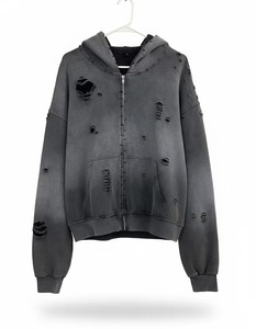 Sweat à capuche zippé pour homme en molleton 100% coton, coupe classique, infroissable, respirant, effet délavé, entièrement brodé, haute qualité 500 GSM - Product Image 1
