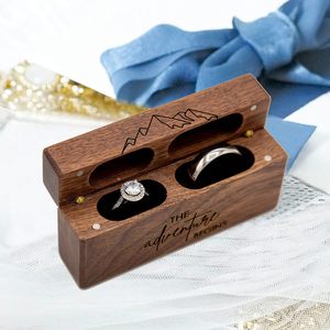 Boîte à alliances en bois pour cérémonie de mariage - Boîte porte-alliances en bois pour fiançailles, accessoires de mariage, boîtes à alliances pour deux alliances - Product Image 2