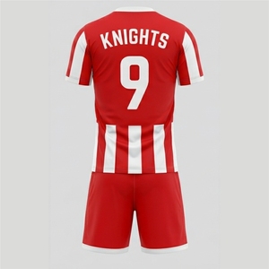 Conjunto de Camiseta de Fútbol a Rayas Rojas y Blancas para Hombre, de Primera Calidad, Manga Corta, Cuello Redondo, Transpirable, de Poliéster, para Todas las Temporadas, Corte Regular - Product Image 5