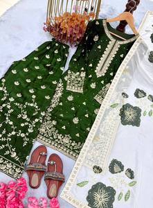 Traje de pantalón pakistaní de algodón tradicional indio con bordado pesado para fiesta, elegante y moderno para festivales, para mujer - Product Image 5
