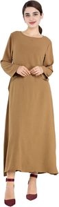 Women Modest Abaya Long Sleeve Round Neck Floor Length Solid Color <b>Loose</b> Fit Daily Wear Middle East Style Polyester Maxi <b>Dress</b> - Product Image 4