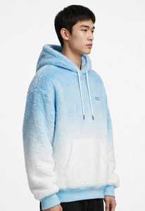 Men's Oversized Fuzzy Pullover Hoodie Blue <b>White</b> Gradient Color Kangaroo Pocket Winter <b>Sweatshirt</b> - Product Image 3