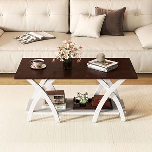 Tavolino da Caffè in Legno Stile Fattoria a 2 Livelli da 40 Pollici con Ripiano Portaoggetti per Soggiorno - Product Image 2