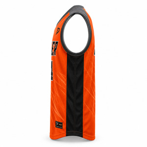 <b>Power</b> Men's Basketball Jersey V-Neck Sleeveless Orange Sublimated Moisture Wicking Athletic Fit - Product Image 4