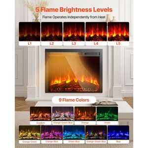 Caminetto Elettrico da Incasso da 35 Pollici Montabile a Parete con Luminosità Fiamma Regolabile, Timer 8 Ore e Telecomando - Product Image 5