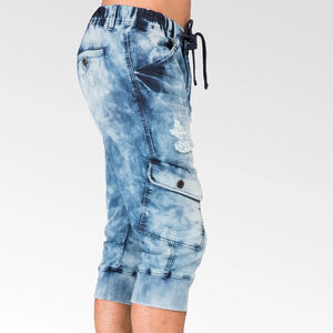 Shorts en jean déchirés 100 % coton grande taille pour hommes avec cordon de serrage, logo personnalisé, ourlet brut, coupe ample, jorts délavés - Product Image 5