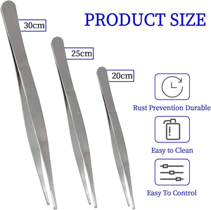 Pinzas de acero inoxidable extra largas, puntas dentadas, pinzas culinarias profesionales, utensilios para presentación de alimentos, 3 uds. - Product Image 4