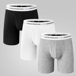 Calzoncillos bóxer de corte medio para hombre, color negro liso, de algodón tejido, transpirables. - Product Image 5