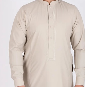 Qamis noir pour homme à manches longues et col montant, tenue de prière modeste en coton, longueur ras du sol, toutes saisons, style Moyen-Orient - Product Image 2