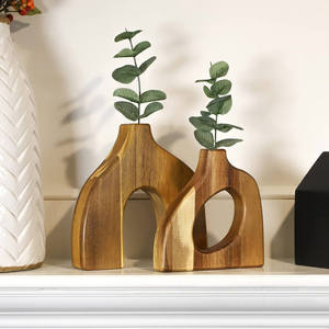 Jarrones de Madera Hechos a Mano Lavie Creations para Decoración del Hogar, Diseño Art Deco, 4"-6" de Diámetro, Textura de Madera Natural, Hermosos para Flores - Product Image 1