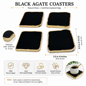 Wholesale Price Natural Black Agate Stone <b>Coasters</b> Gold Electroplated Edge Handmade Polished Crystal <b>Drink</b> Set Feng Shui Home - Product Image 2