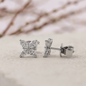 Marquise Floral Leaf Cluster 0.30ct 0.50ct 1ct 1.50ct 2ct Lab Grown Diamond 10k 14k 18k Solid Gold <b>Stud</b> <b>Earrings</b> for Women - Product Image 5