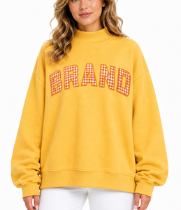 Sweat-shirt molletonné personnalisé pour femme, col montant, gris foncé, motif Gingham, épaules tombantes, coupe ample, manches longues - Product Image 1