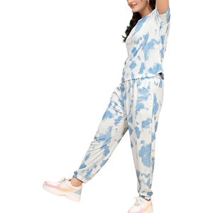 Conjunto Deportivo Tie Dye para Mujer, Manga Corta, Cuello Redondo, Corte Holgado, Pantalones Largos, Bolsillos Laterales, Cintura Elástica, Ropa Casual de Verano - Product Image 4
